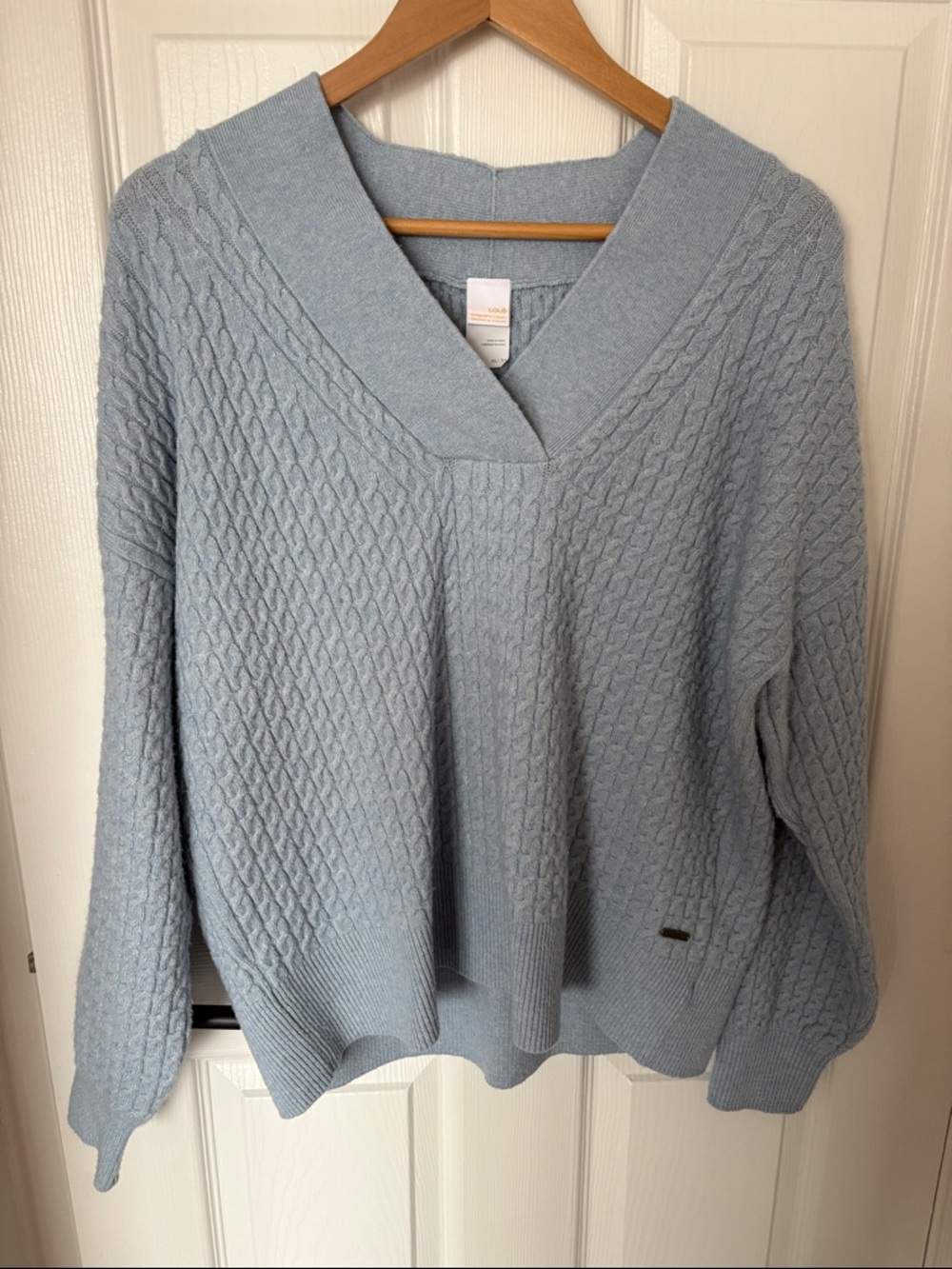 Lole Powder Blue Cable-Knit V-Neck Sweater